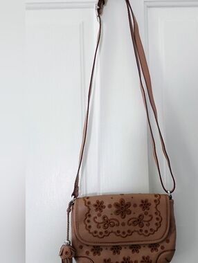 Brighton Brown Floral Leather Crossbody Bag